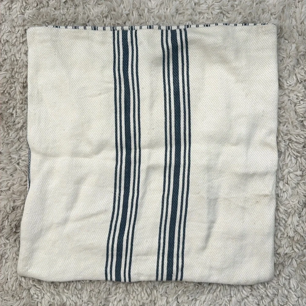 Pottery Barn 20x20 Linen Grain Sack Stripe Pillow Cover Cream Navy